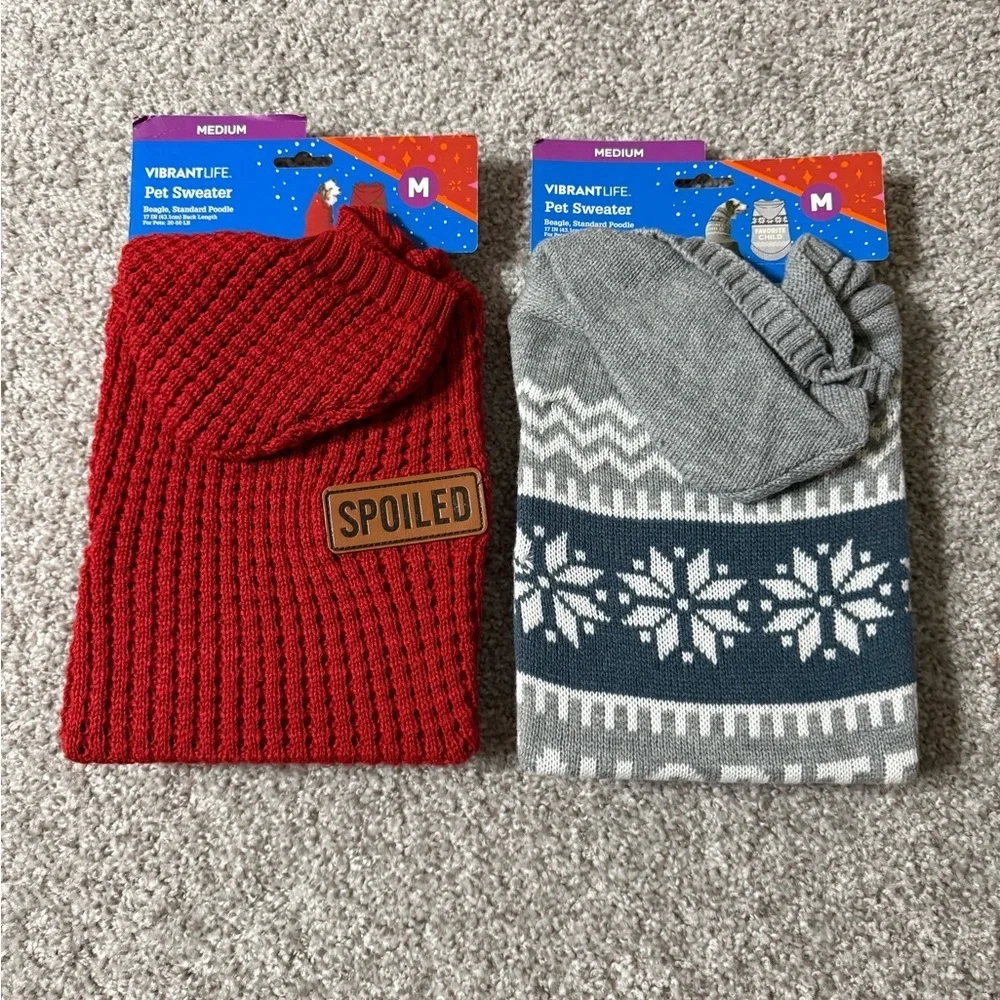 VibrantLife Medium Pet Sweater 3 Pack Cozy Winter Dog Knit Pullovers (20–50 lb)